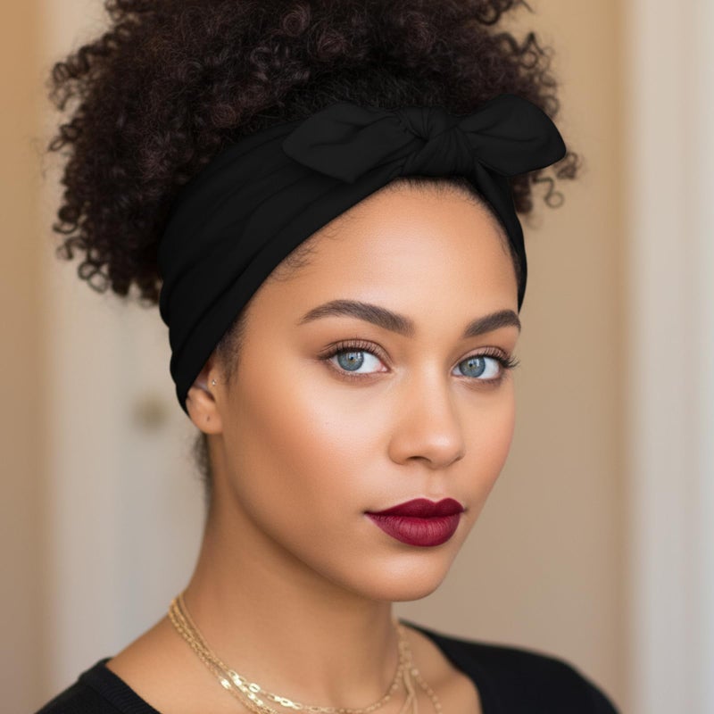 MBAIYO 3 Pack Black Bow Headbands for Women, Boho Wide Head Bands for Women's Hair Wide Non Slip Elastic Headwraps Boho Turban Hair Accessories for Workout Yoga - Image 3